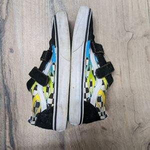 Vans kids Old Skool checkered neon flame Velcro shoes sneakers